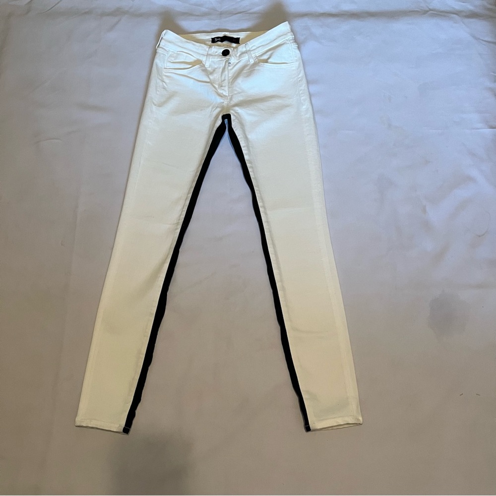 3 X 1 High-Rise Skinny Leg Jeans in White with Black Inner Leg Stripe Size 26.